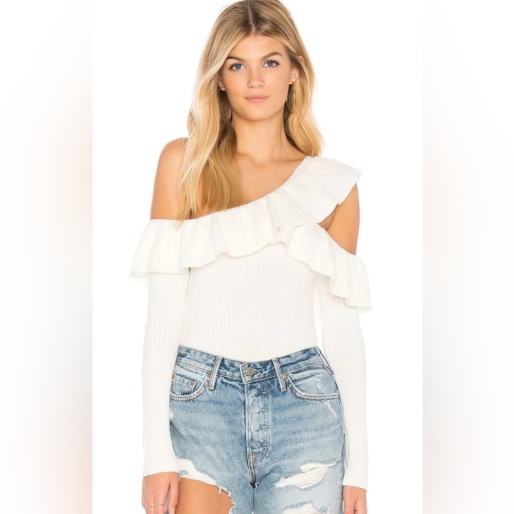 NWOT Minkpink Queenie Ruffle One Shoulder Knit Sweater
